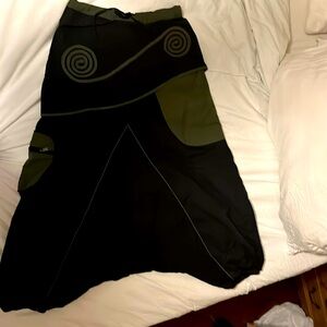 Gekko London Harem Pants. Black With Green Design Ethically made artisanship